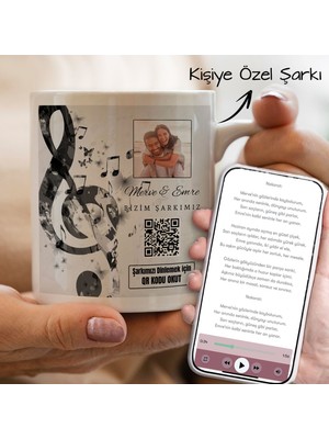 Bk Gift Kişiye Özel Fotoğraflı ve Şarkı Qr Kodlu Beyaz Kupa Bardak, Sevgiliye Hediye