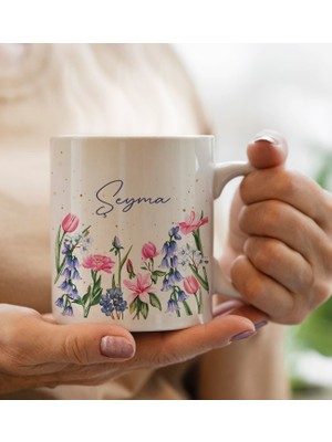 Bk Gift Kişiye Özel Isimli Çiçek Tasarımlı Beyaz Kupa Bardak- 2, Arkadaşa Hediye, Sevgiliye Hediye, Doğum Günü Hediyesi