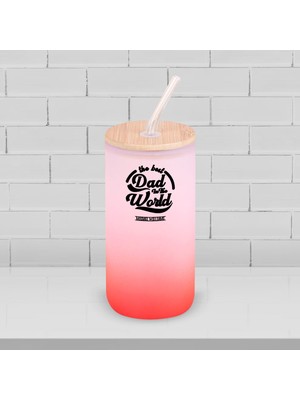 Bk Gift Isimli Dad Tasarımlı Kırmızı Renk Pipetli Buzlu Cam Bardak 600ML - 6, Babaya Hediye, Doğum Günü Hediyesi