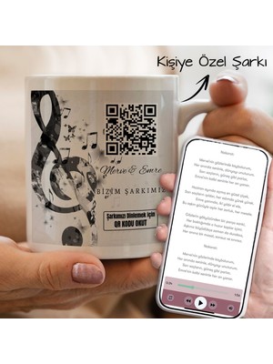 Bk Gift Kişiye Özel Şarkı Qr Kodlu Beyaz Kupa Bardak, Sevgiliye Hediye