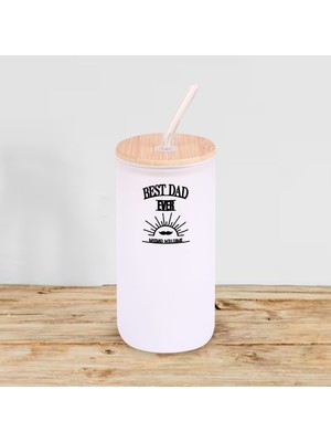 Bk Gift Isimli Dad Tasarımlı Beyaz Renk Pipetli Buzlu Cam Bardak 600ML - 7, Babaya Hediye, Doğum Günü Hediyesi