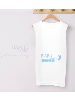 Bk Gift Baby Loading Tasarımlı Beyaz Sıfır Kol Hamile Tişört-2, Hamile Giyim, Eşe Hediye