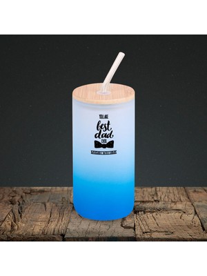 Bk Gift Isimli Dad Tasarımlı Mavi Renk Pipetli Buzlu Cam Bardak 600ML - 4, Babaya Hediye, Doğum Günü Hediyesi