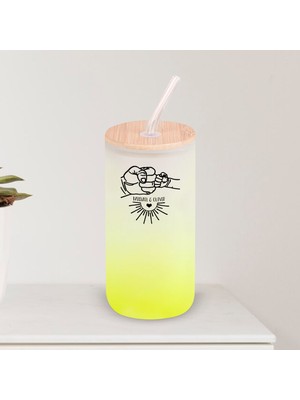 Bk Gift Isimli Dad Tasarımlı Sarı Renk Pipetli Buzlu Cam Bardak 600ML - 8, Babaya Hediye, Doğum Günü Hediyesi