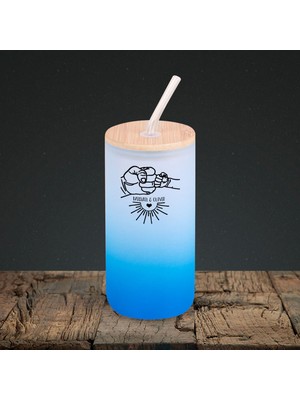 Bk Gift Isimli Dad Tasarımlı Mavi Renk Pipetli Buzlu Cam Bardak 600ML - 8, Babaya Hediye, Doğum Günü Hediyesi