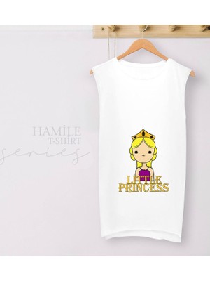 Bk Gift Little Princess Tasarımlı Beyaz Sıfır Kol Hamile Tişört-1, Hamile Giyim, Eşe Hediye