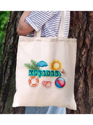 Bk Gift Kuşadası Temalı Kanvas Bez Plaj Çantası Baskılı Omuz Çantası, Alışveriş Çantası, Arkadaşa Hediye