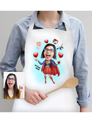 Kişiye Özel Süper Anne Karikatür Mutfak Önlüğü