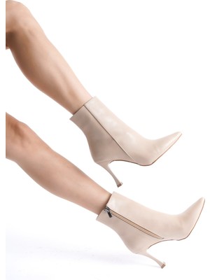 Mubiano MBHRND801N-KADIN Ince Topuklu Sivri Burun Nude  Kısa Bot & Bootie