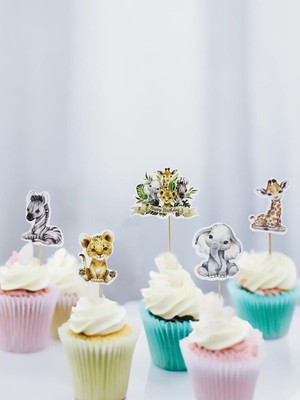 Parti Adresi Safari Temalı Kürdan Sevimli Hayvan Figürlü Pasta Süsü Cupcake Kürdanı 10'lu