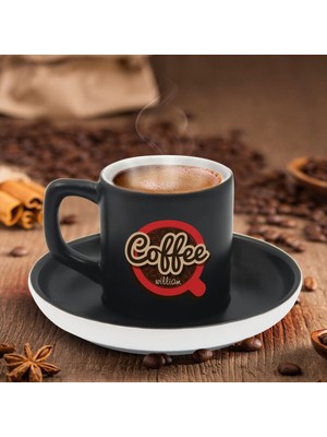 Bk Gift Kişiye Özel Coffe Tasarımlı Siyah Renk Türk Kahvesi Fincanı-2, Arkadaşa Hediye, Sevgiliye Hediye, Yıl Dönümü Hediyesi