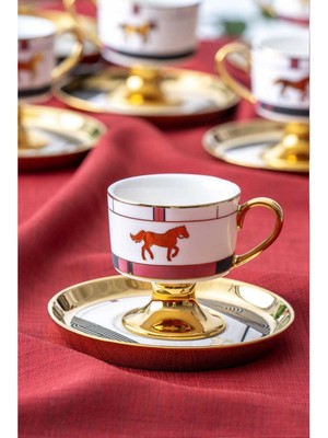 Acar Dolye 6 Kişilik Porselen Kahve Fincanı Takımı Gold Yaldızlı HXF-06804