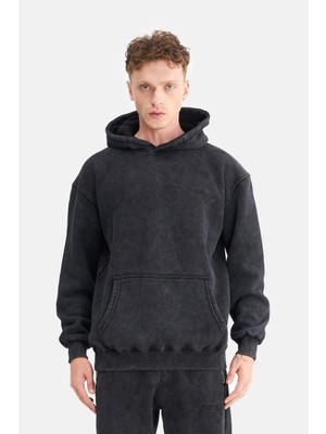 Mesfeno Erkek Oversize Şardonlu 3 Iplik Kapüşonlu, Efektli Yıkamalı, Nakışlı Sweatshirt