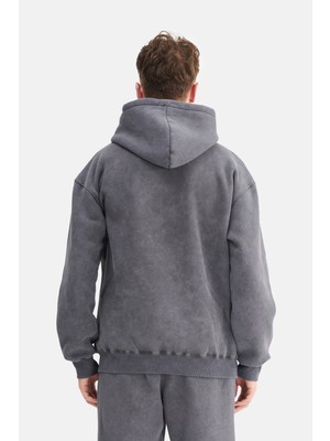 Mesfeno Erkek Oversize Şardonlu 3 Iplik Kapüşonlu, Efektli Yıkamalı, Nakışlı Sweatshirt