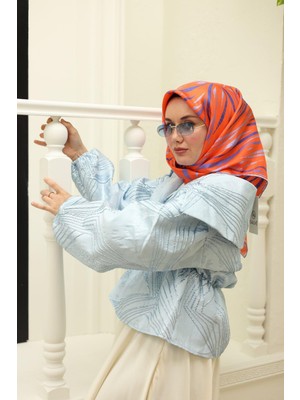 Silk Home Turuncu Mor Desenli Tivil Ipek Eşarp 11432-38