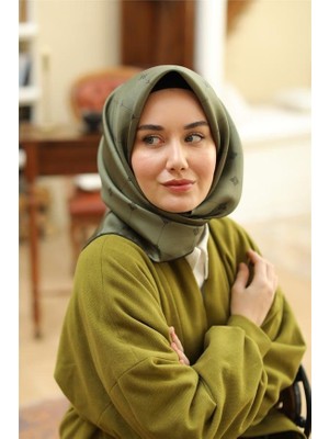 Silk Home Haki-Siyah Desenli Tivil Ipek Eşarp 11392-27