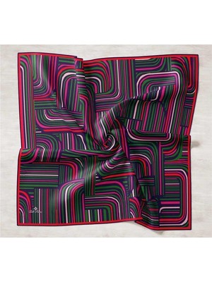 Silk Home Lacivert-Şeker Pembe Geometrik Desenli Tivil Ipek Eşarp 11417-08