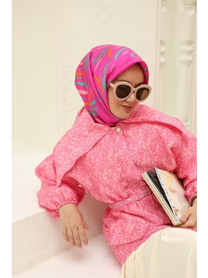 Silk Home Pembe Turuncu Desenli Tivil Ipek Eşarp 11432-11