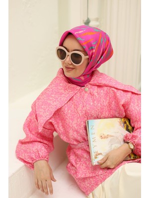 Silk Home Pembe Turuncu Desenli Tivil Ipek Eşarp 11432-11