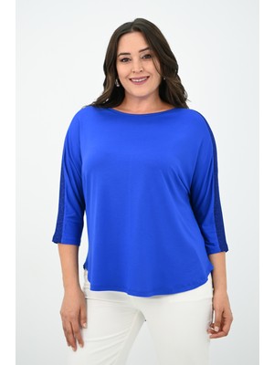 Koza Butik Kadın Büyük Beden Kolları Sim Detaylı Bluz 1855