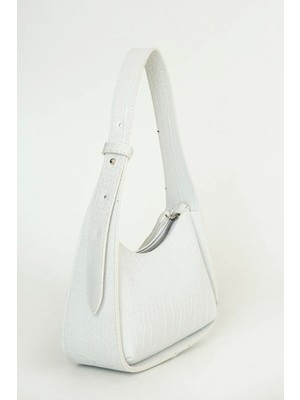 Bag & More Kadın Beyaz Kroko Desenli Beyaz Baget Çanta Omuz Çanta