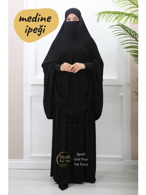 Iğneli Gizli Peçeli Tek Parça Medine Ipeği Çarşaf