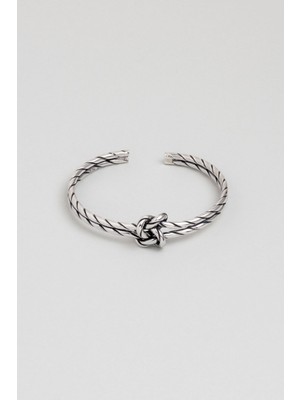 Düğüm Detaylı Gümüş Erkek Kelepçe Bileklik