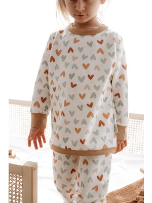 0.5 Tog - %100 Organik Pamuk Çocuk Pijama Takımı - Bohem Kalp Desenli