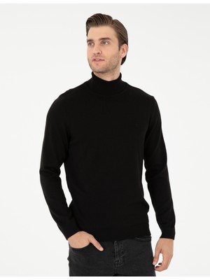 Pierre Cardin Erkek Siyah Slim Fit Balıkçı Yaka Basic Triko Kazak 50296582-VR046