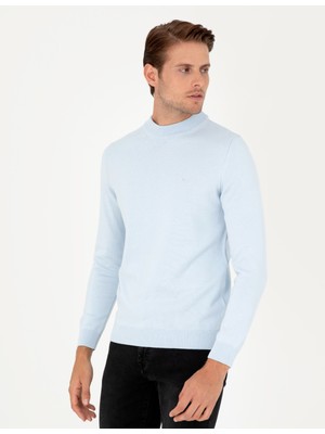 Pierre Cardin Erkek Açık Mavi Slim Fit Çeyrek Yaka Basic Triko Kazak 50296564-VR003