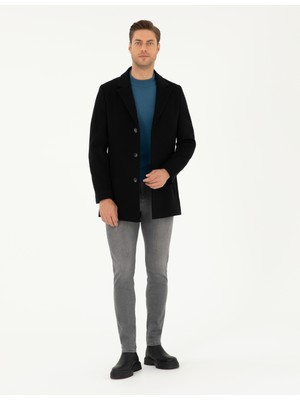 Pierre Cardin Erkek Siyah Ekstra Slim Fit Yün Karışımlı Kaşe Kaban 50297487-VR046