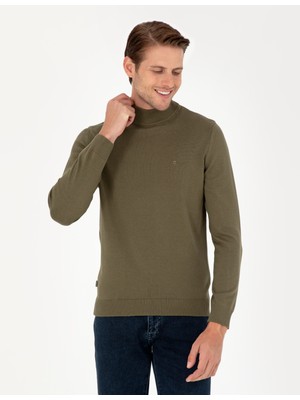Pierre Cardin Erkek Koyu Haki Slim Fit Yarım Balıkçı Yaka Basic Triko Kazak 50296548-VR111