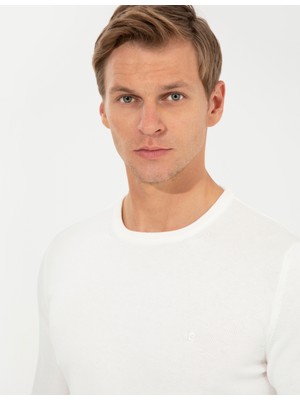 Pierre Cardin Erkek Ekru Slim Fit Bisiklet Yaka Basic Triko Kazak 50257290-VR019
