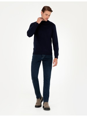 Pierre Cardin Erkek Lacivert Slim Fit Yarım Balıkçı Yaka Basic Triko Kazak 50296548-VR033