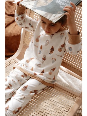 0.5 Tog - %100 Organik Pamuk Çocuk Pijama Takımı - Dondurma Desenli