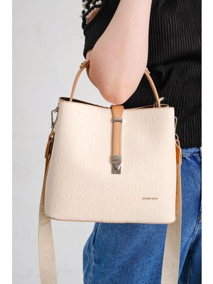 Just Polo Baskı Desenli Su Geçirmez 3 Gözlü Kadın Omuz Çantası 22X20Cm