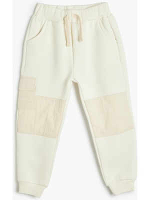 Koton Jogger Eşofman Altı Beli Bağlamalı Renk Bloklu Cep Detaylı Şardonlu