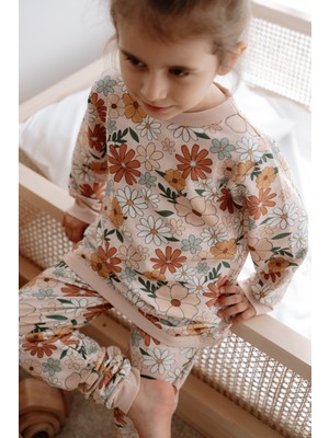 0.5 Tog - %100 Organik Pamuk Çocuk Pijama Takımı - Çiçek Desenli