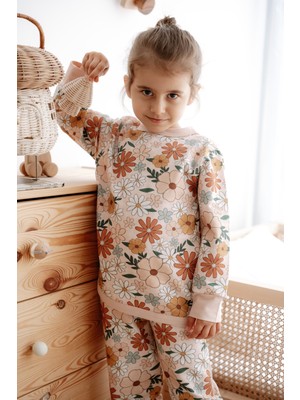 0.5 Tog - %100 Organik Pamuk Çocuk Pijama Takımı - Çiçek Desenli