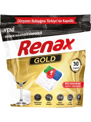 RENAX Gold Bulaşık Makinesi Kapsülü Hepsi Bir Arada 30 Lu Endüstriyel Kullanım İçin