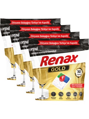 Renax Gold Bulaşık Makinesi Kapsülü Hepsi Bir Arada 30 adet  x 4 Paket 120 Li