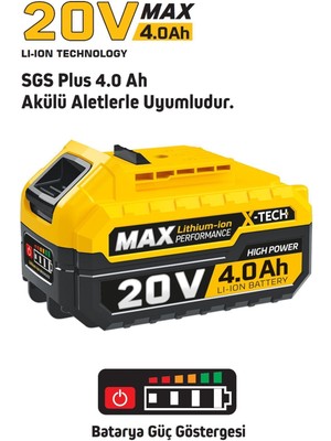 Sgs Sgs5498 - 20 Volt 4 Amper Yedek Akü Batarya (Sgs Plus 4 Amper Akülü Aletlere Uyumludur)