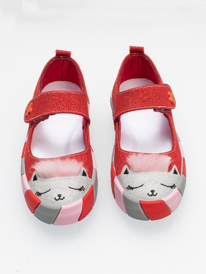 Casabony Kırmızı Simli Kedi Kız Sneaker Babet