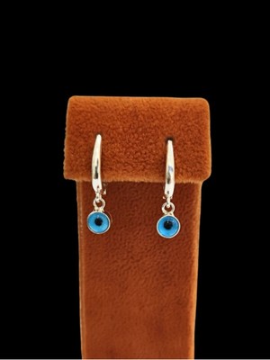 BymissMücevherat 925 Ayar Gümüş Nazar Boncuğu Küpe Çift Taraflı