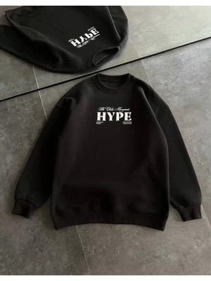 Tarz Yeri Kadın Üç Iplik Bisiklet Yaka Baskılı Sweatshirt - Siyah