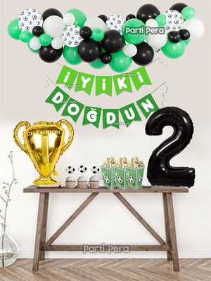 Parti Pera Futbol Temalı Balon Zincir Kupa Folyo Balon Siyah Rakam Folyo Balon Doğum Günü Balon Seti