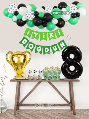 Parti Pera Futbol Temalı Balon Zincir Kupa Folyo Balon Siyah Rakam Folyo Balon Doğum Günü Balon Seti