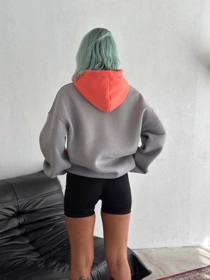 Stil Aura W Nakış Işlemeli Kapüşonlu Sweatshirt - Mavi