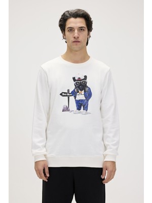 Bad Bear Panther Crewneck Off White Erkek Beyaz Bisiklet Yaka Sweatshirt