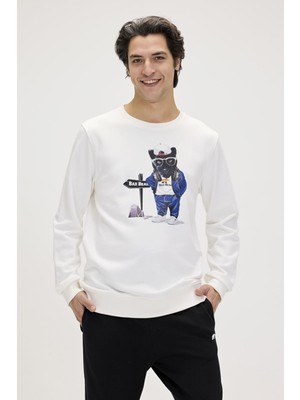 Bad Bear Panther Crewneck Off White Erkek Beyaz Bisiklet Yaka Sweatshirt